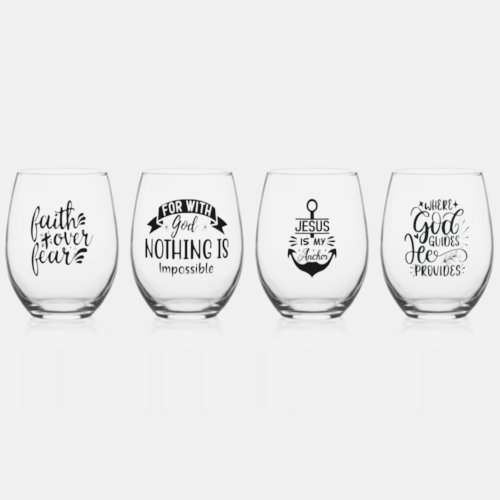 Modern Christian Faith Quotes Stemless Wine Glass