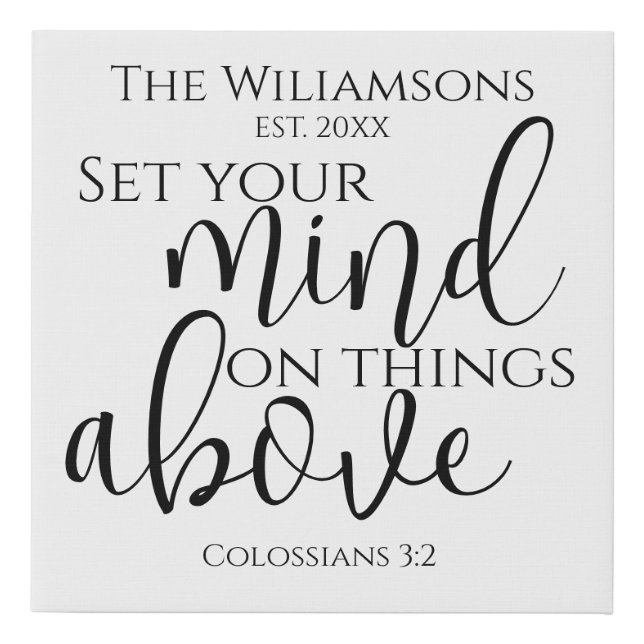 Modern Christian Family Bible Verse Quote Gift Faux Canvas Print (Front)