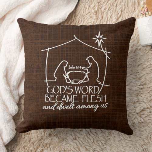 Modern Christian Nativity Scripture Christmas Throw Pillow