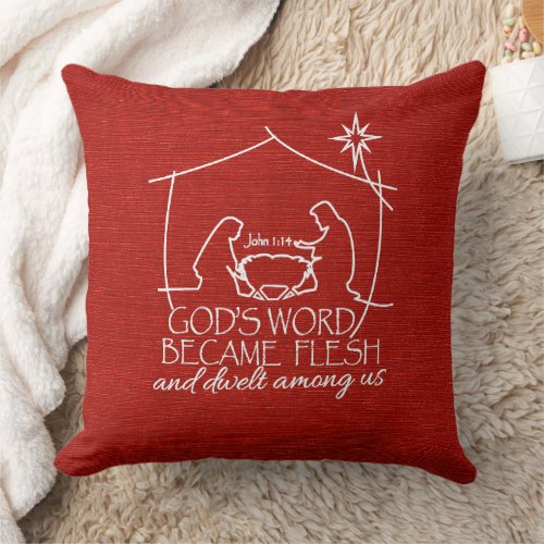 Modern Christian Nativity Scripture Christmas Throw Pillow