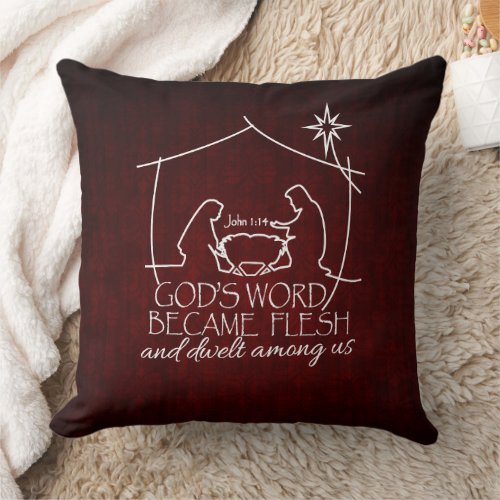 Modern Christian Nativity Scripture Christmas Throw Pillow