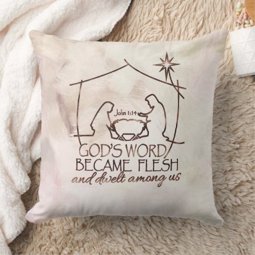 Modern Christian Nativity Scripture Christmas Throw Pillow