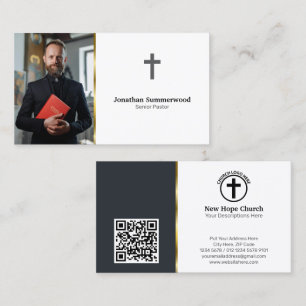 Modern Christian Pastor with Photo & QR Code Business Card