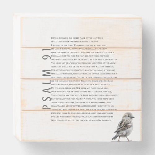 Modern Christian Psalm 91 Cute Little Bird  Wooden Box Sign