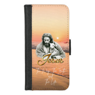 Modern Christian Sunset Seascape Jesus Lamb Gold iPhone 8/7 Wallet Case