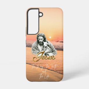 Modern Christian Sunset Seascape Jesus Lamb Gold Samsung Galaxy S22 Case