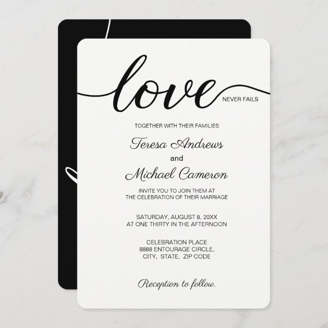 Modern Christian Wedding Love Never Fails Invitation (Front/Back)