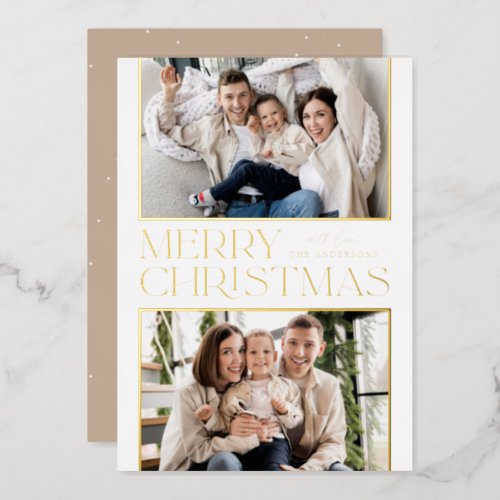 Modern Christmas 2 Photo Gold Foil Holiday Card