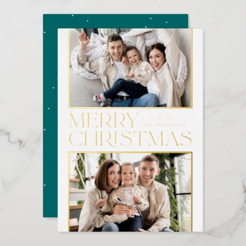 Modern Christmas 2 Photo Gold Foil Holiday Card