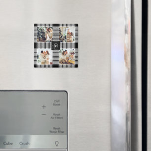 Modern Christmas 4 Photo Collage Black & White  Magnet