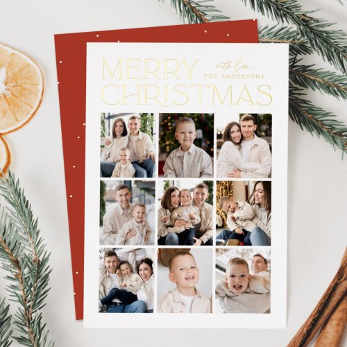 Modern Christmas 9 Photo Collage Foil Holiday Card