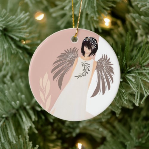 Modern Christmas Angel Joy Love Peace Dusty Pink Ceramic Ornament