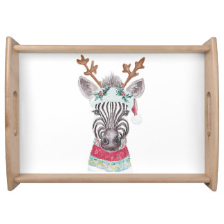 Modern Christmas Animal watercolor painting Serving Tray