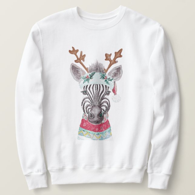 Modern Christmas Animal watercolor painting Sweatshirt (Design Front)