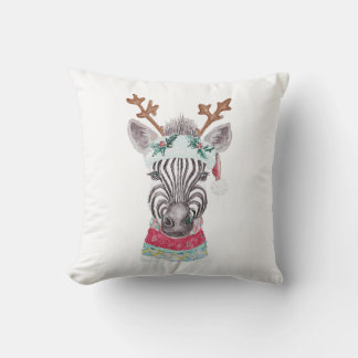 Modern Christmas Animal watercolor painting Throw Pillow