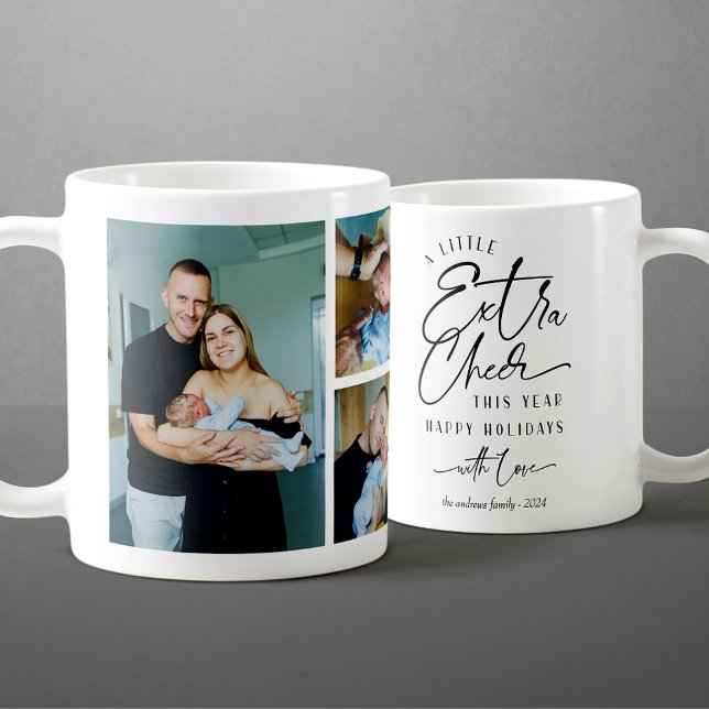 Modern Christmas Baby Announcement Photo Collage Coffee Mug (Creator Uploaded)