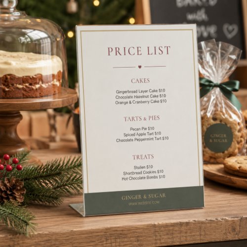 Modern Christmas Bakery Price List Pedestal Sign