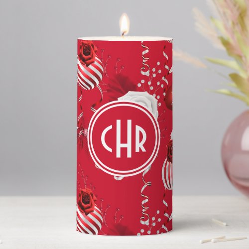 Modern Christmas Balls and Poinsettia Pillar Candle