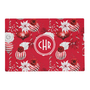 Modern Christmas Balls and Poinsettia Placemat