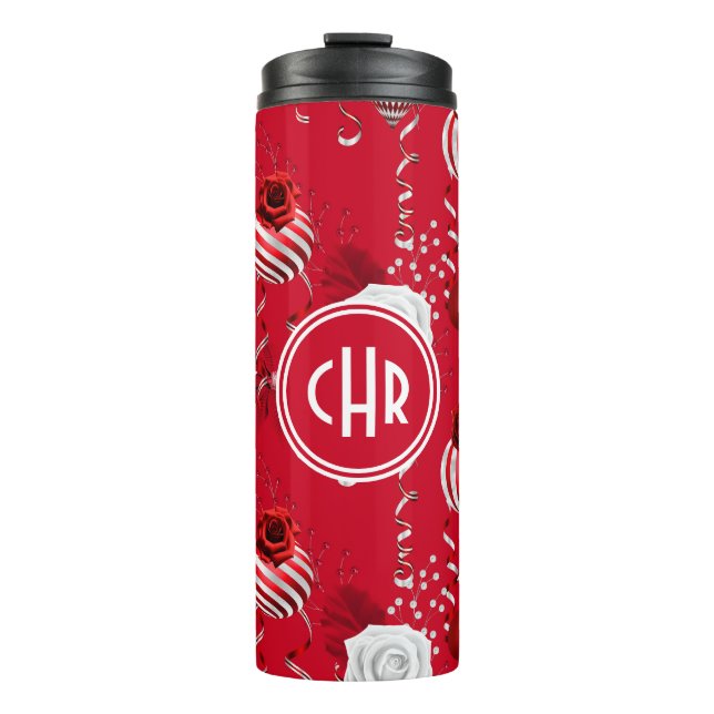 Modern Christmas Balls and Poinsettia Thermal Tumbler (Front)