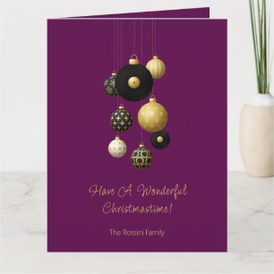 Modern Christmas Bauble Purple Gold Photo Card