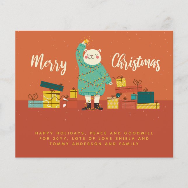 Modern Christmas Bear Personalized Annual Letter (Front)