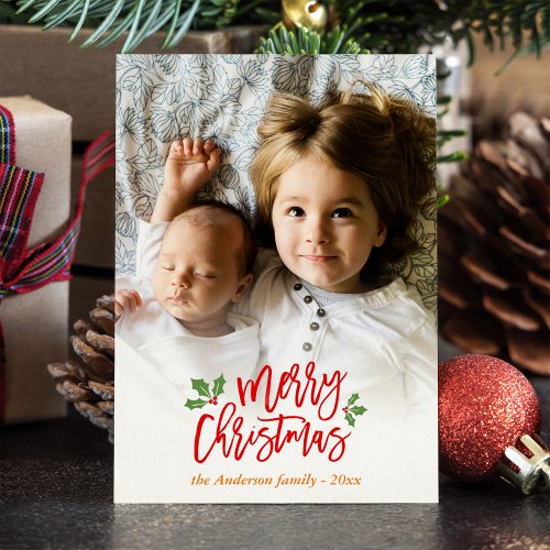 Modern Christmas Berries Snowflake Kids Photo Holiday Card