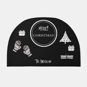 Modern Christmas Black and White Personalized Doormat