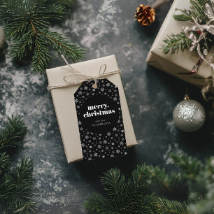 Modern Christmas Black and White Snowflake Pattern Gift Tags