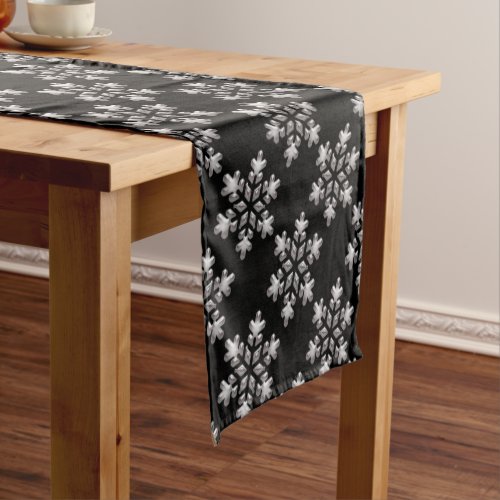 Modern Christmas Black And White Snowflake Pattern Short Table Runner