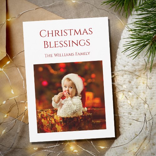 Modern Christmas Blessings Baby Photo Holiday Card