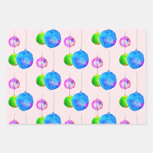 Modern Christmas blue and pink colorful art design Wrapping Paper Sheets