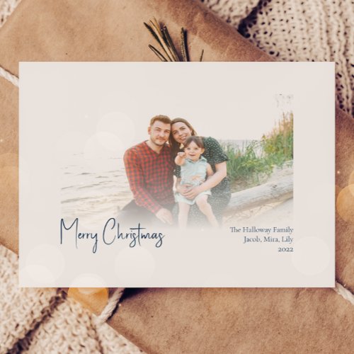 Modern Christmas  Blue Faded Photo Holiday Card