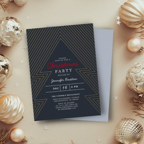 Modern Christmas Blue Holiday Party Gold Foil Invitation