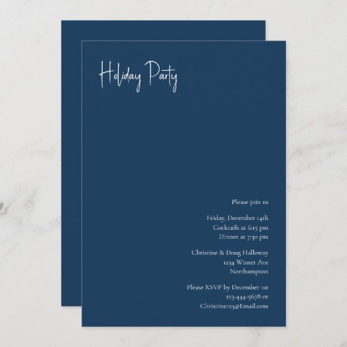 Modern Christmas  Blue Holiday Party Invitation