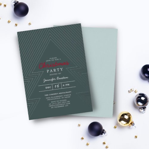Modern Christmas Blue Holiday Party Silver Foil Foil Invitation