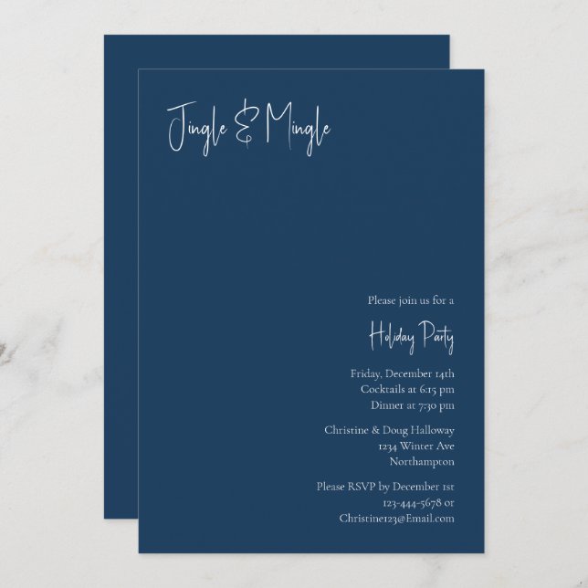 Modern Christmas | Blue Jingle and Mingle Invitation (Front/Back)