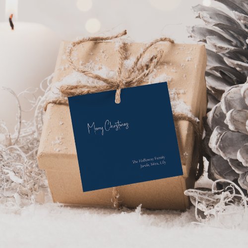 Modern Christmas  Blue Square Family Gift Tag