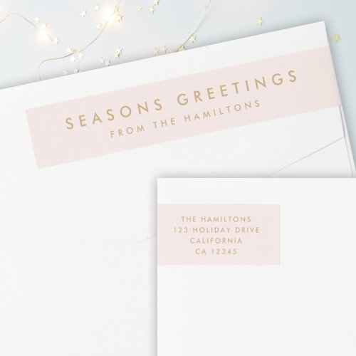 Modern Christmas  Blush Pink and Gold Address Wrap Around Label