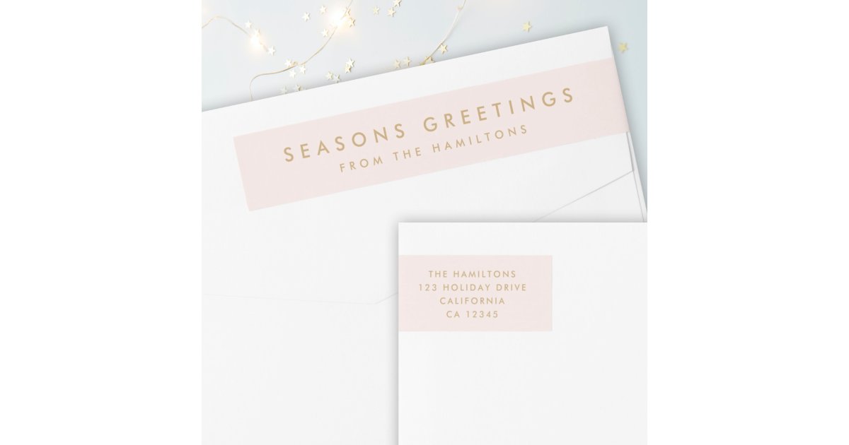 Modern Christmas | Blush Pink and Gold Address Wrap Around Label | Zazzle