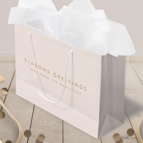 Modern Christmas  Blush Pink and Gold Minimal Large Gift Bag