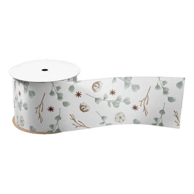Modern Christmas Botanical  Satin Ribbon (Spool)