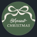 Modern Christmas Bows | Classic Holiday Green  Classic Round Sticker<br><div class="desc">***this design is part of a matching collection*** _______________________ this design template is fully editable / customizable by you the customer - click personalize further button if you wish to move, add, delete, or make significant changes to the design _______________________ *if you have any DESIGN questions or need more designs...</div>