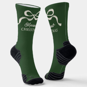 Modern Christmas Bows   Classic Holiday Green  Socks