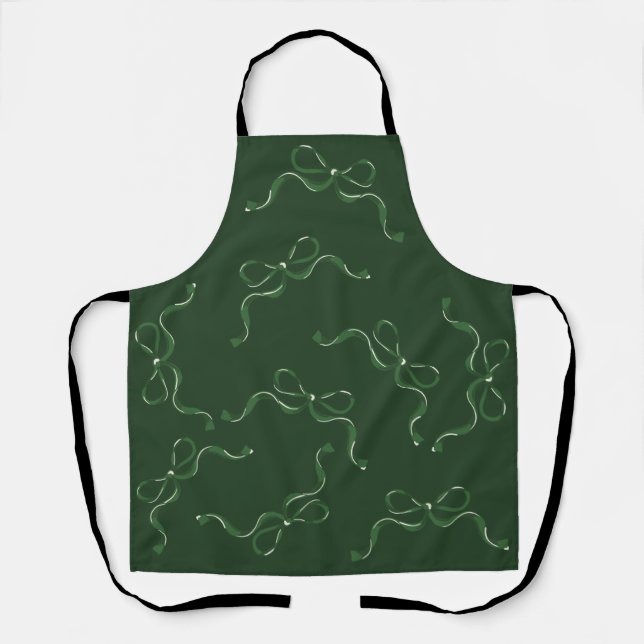 Modern Christmas Bows | Holiday Classic Green Apron (Front)