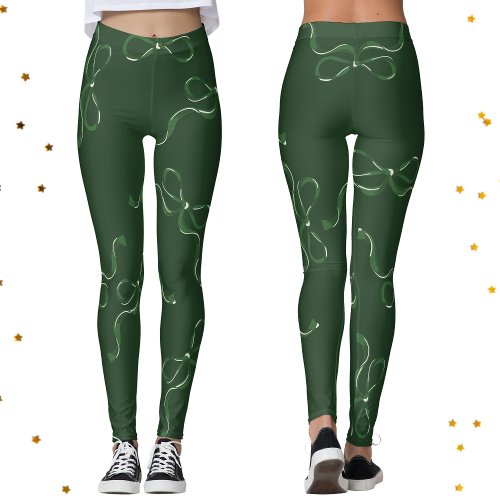 Modern Christmas Bows  Holiday Classic Green Leggings