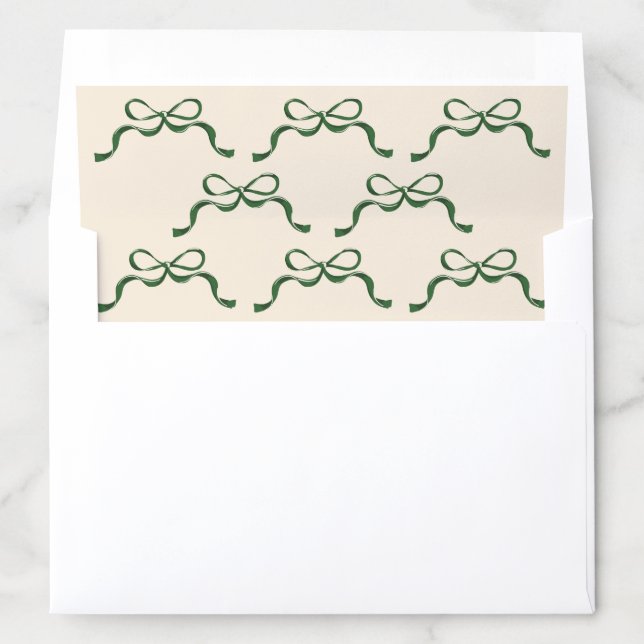 Modern Christmas Bows | Holiday Cream & Green  Envelope Liner (In Envelope)