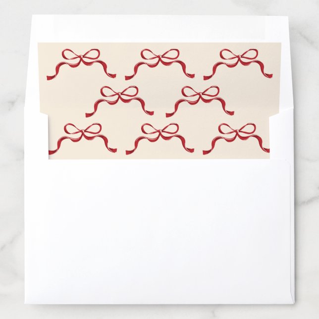 Modern Christmas Bows Holiday Cream & Red  Envelope Liner (In Envelope)