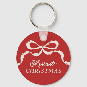 Modern Christmas Bows Trendy Holiday Red Keychain