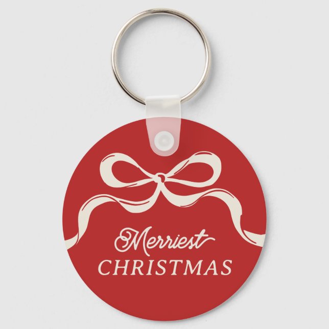 Modern Christmas Bows Trendy Holiday Red  Keychain (Front)